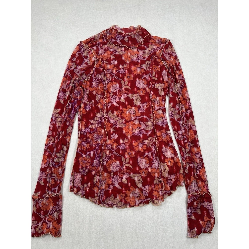 FREE PEOPLE Charlie Mesh Top Women's Size S Red Combo